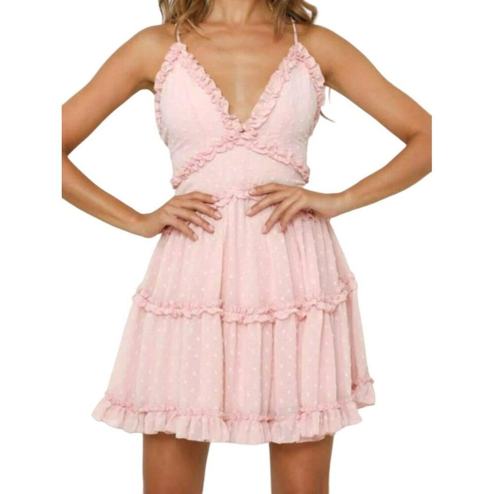 One and Only Collective Baby It's Pink Tiered V-neck Mini Dress Size XS NWT
